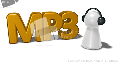 Image of mp3 tag and pawn with headphones - 3d rendering