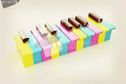 Image of Colorfull piano keys. 3D illustration. Vintage style.