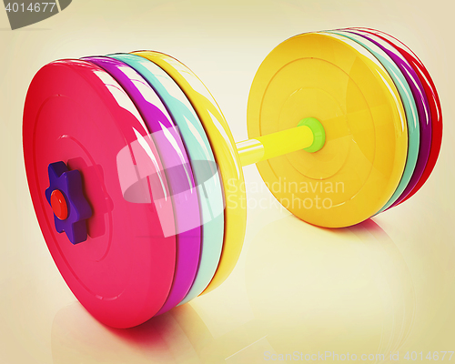 Image of Colorful dumbbell . 3D illustration. Vintage style.