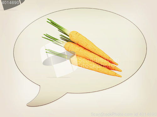 Image of messenger window icon and carrot. 3D illustration. Vintage style