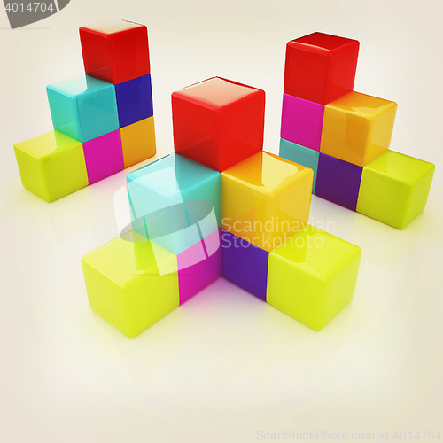 Image of colorful block diagram. 3D illustration. Vintage style.