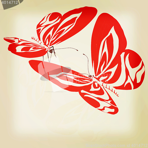 Image of beauty butterflies. 3D illustration. Vintage style.
