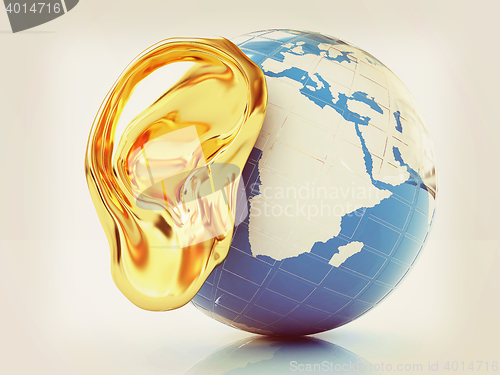 Image of Ear gold 3d on earth. 3D illustration. Vintage style.