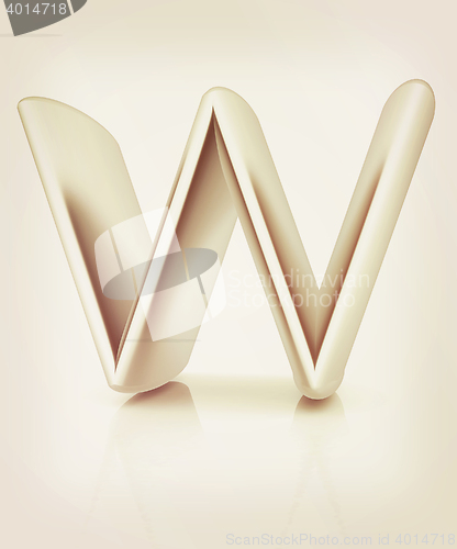 Image of 3D metall letter \"W\". 3D illustration. Vintage style.