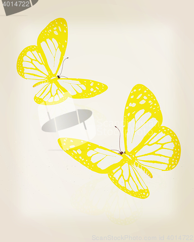 Image of beauty butterflies. 3D illustration. Vintage style.