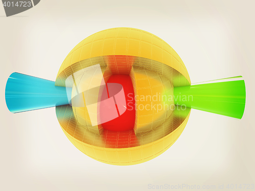 Image of 3d atom. Abstract model. 3D illustration. Vintage style.