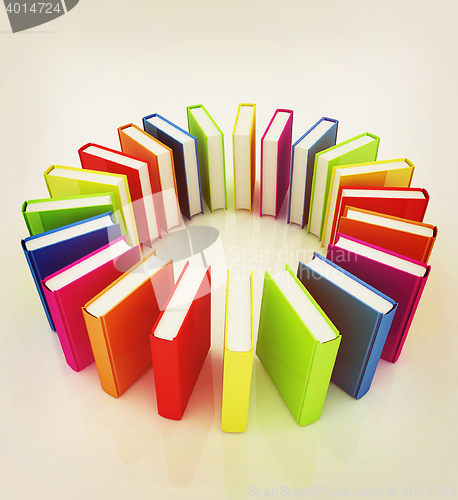 Image of colorful real books. 3D illustration. Vintage style.