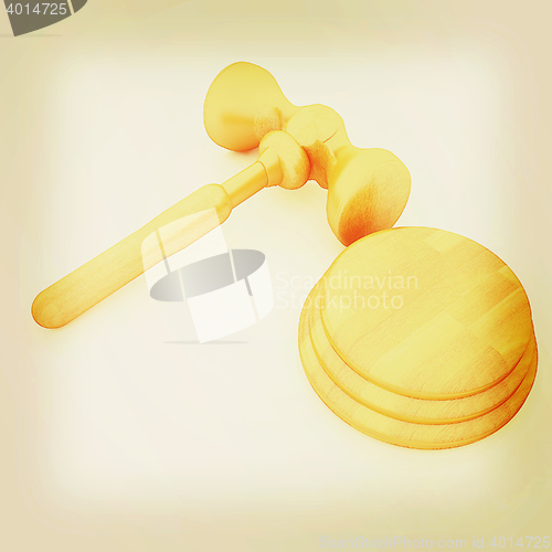 Image of Wooden gavel isolated on white background. 3D illustration. Vint