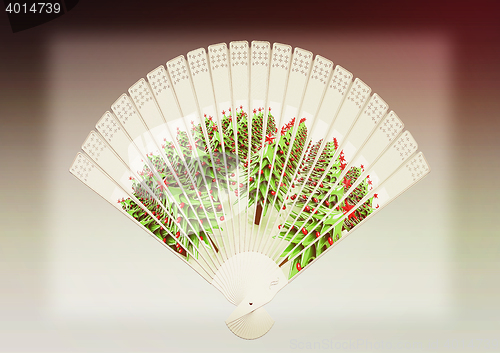 Image of Colorful hand fan . 3D illustration. Vintage style.