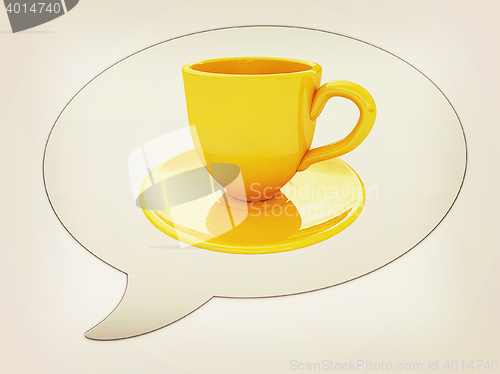 Image of messenger window icon. Coffee cup on saucer. 3D illustration. Vi