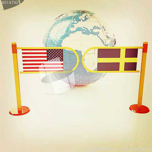 Image of Three-dimensional image of the turnstile and flags of USA and Sw