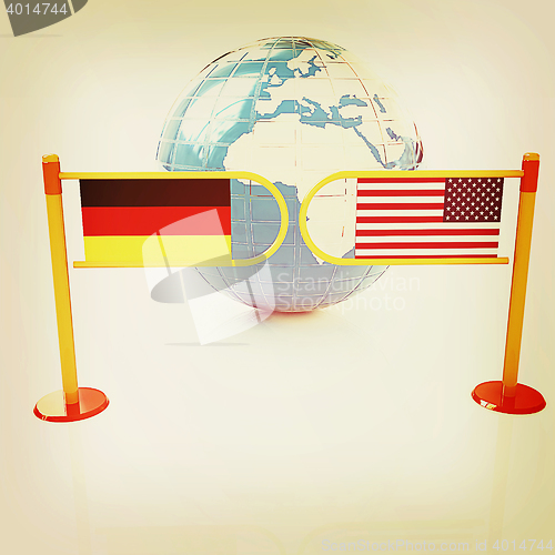 Image of Three-dimensional image of the turnstile and flags of USA and Ge