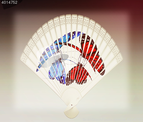 Image of Colorful hand fan. 3D illustration. Vintage style.