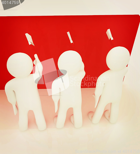 Image of 3d mans painting wall with paint brush . 3D illustration. Vintag