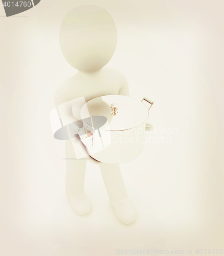 Image of 3d man with tableware . 3D illustration. Vintage style.