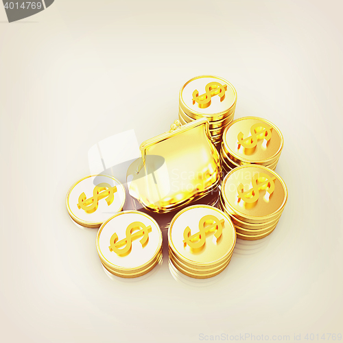 Image of Gold purse with coins. 3D illustration. Vintage style.