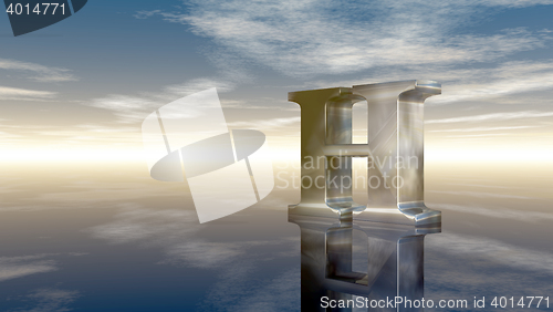 Image of metal uppercase letter h under cloudy sky - 3d rendering