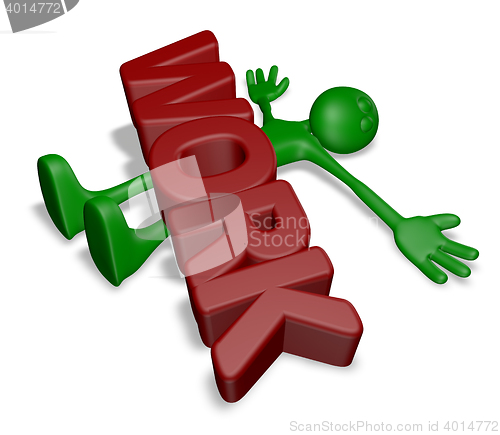 Image of cartoon guy under the word work - 3d rendering