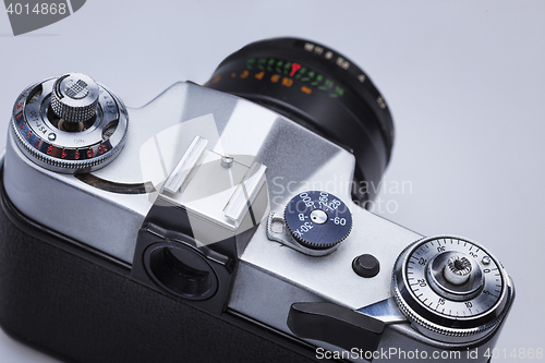 Image of Closeup of old retro film camera lens