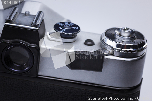 Image of Closeup of old retro film camera lens