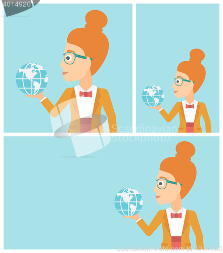 Image of Business woman holding Earth globe.