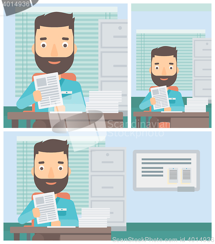 Image of HR manager checking files vector illustration.