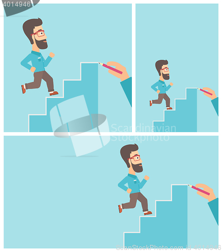 Image of Businessman running upstairs vector illustration.