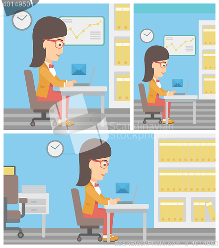 Image of Business woman receiving or sending email.