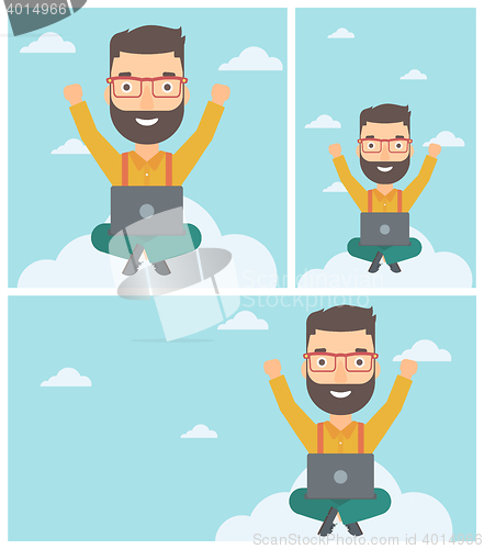 Image of Man on cloud with laptop vector illustration.