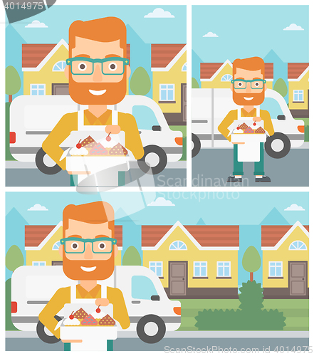 Image of Baker delivering cakes vector illustration.