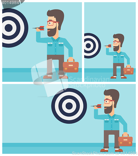 Image of Businessman and target board vector illustration.