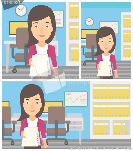 Image of Woman giving resume vector illustration.