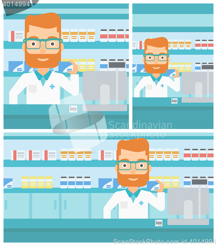 Image of Pharmacist showing some medicine.