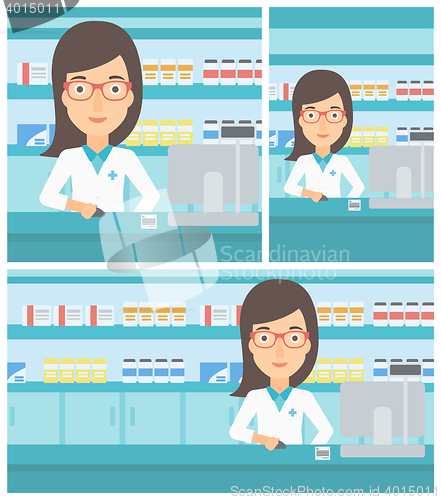 Image of Pharmacist at counter with computer monitor.