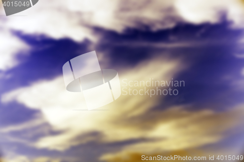 Image of photographed close-up color the sky with various clouds during sunrise, sunset,