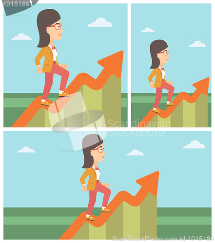 Image of Business woman running along the growth graph.