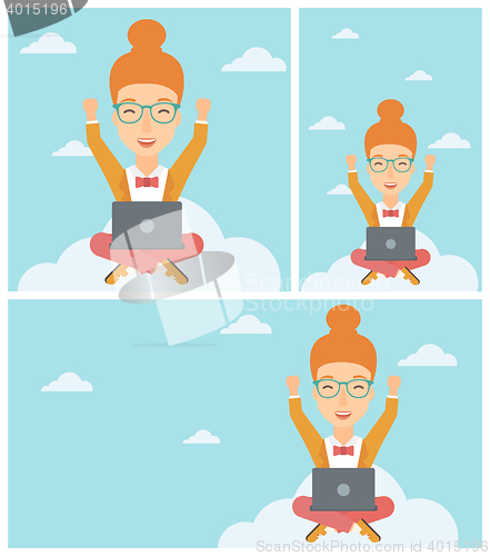 Image of Woman on cloud with laptop vector illustration.