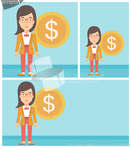 Image of Successful business woman with dollar coin.