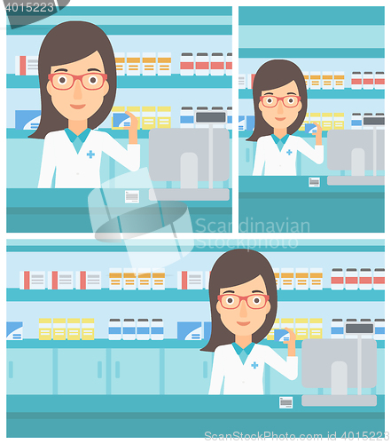 Image of Pharmacist showing some medicine.