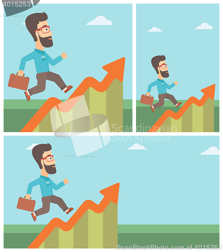 Image of Businessman running along the growth graph.