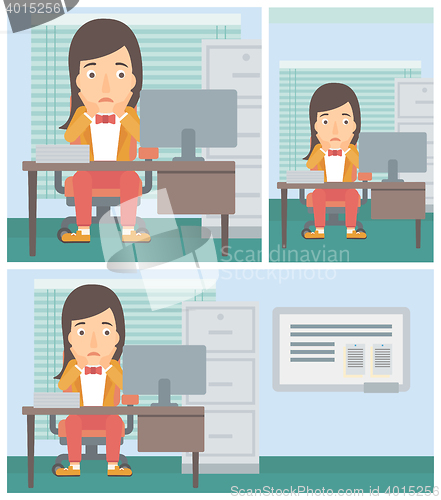 Image of Tired woman sitting in office vector illustration.