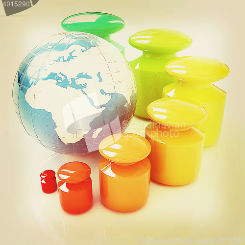 Image of Colorfull weight scale around the Earth. 3D illustration. Vintag