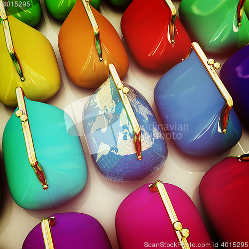 Image of Purse Earth and purses. On-line concept. 3D illustration. Vintag