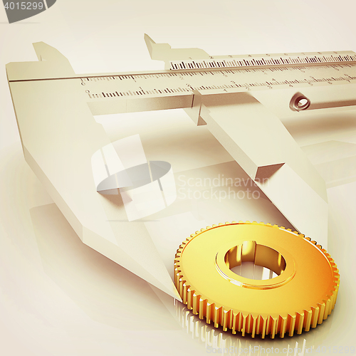 Image of Vernier caliper measures the cogwheel . 3D illustration. Vintage