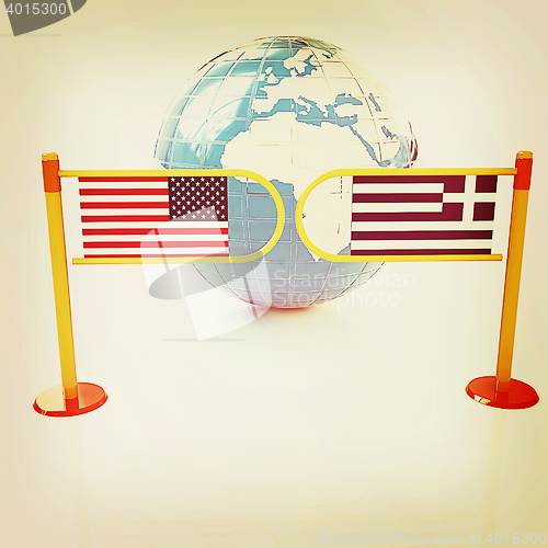 Image of Three-dimensional image of the turnstile and flags of USA and Gr