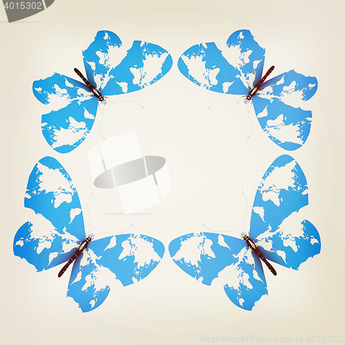 Image of Map of Earth on butterflies isolated on white . 3D illustration.