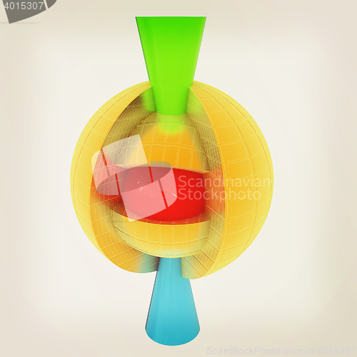 Image of 3d atom. Abstract model. 3D illustration. Vintage style.