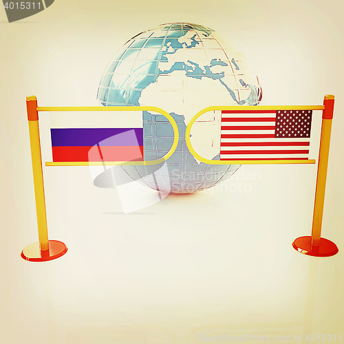 Image of Three-dimensional image of the turnstile and flags of USA and Ru