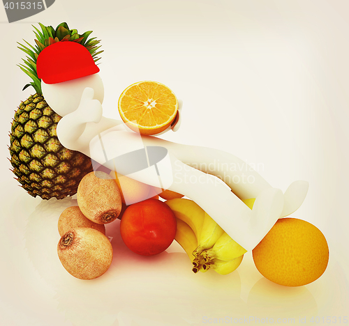 Image of 3d man with citrus . 3D illustration. Vintage style.