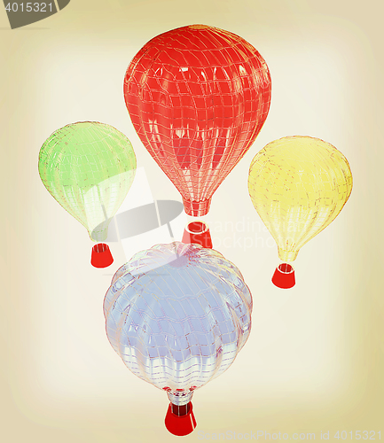 Image of Hot Air Balloons with Gondola. 3D illustration. Vintage style.